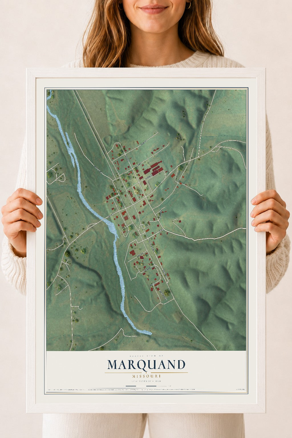 Map of Marquand, Missouri, 18 x 24 inch print in a white wood frame