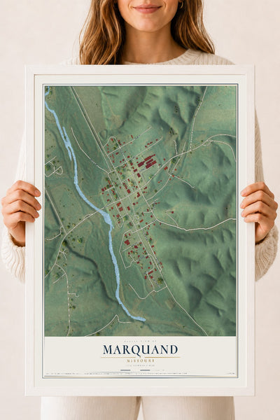 Map of Marquand, Missouri, 18 x 24 inch print in a white wood frame
