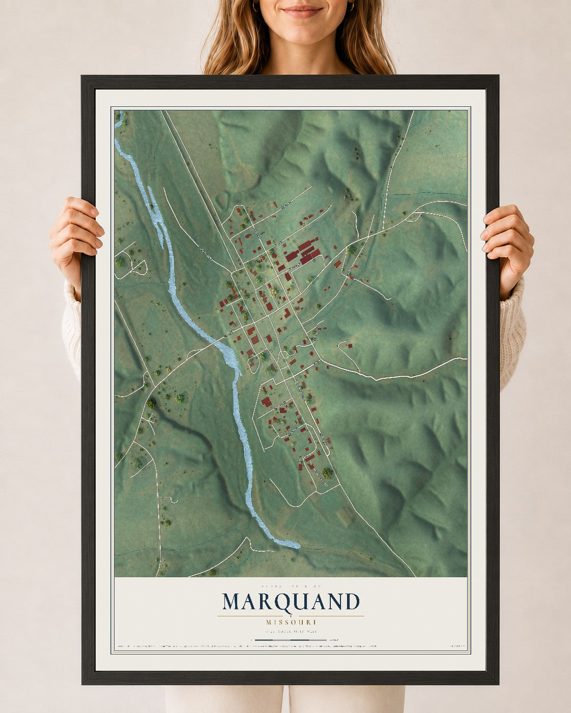 Map of Marquand, Missouri, 24 x 36 inch print in a black wood frame
