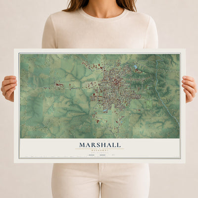 Map of Marshall, Missouri, 12 x 18 inch unframed archival matte print