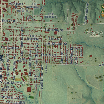 Second close-up of the map of Marshall, Missouri print showing more streets and buildings