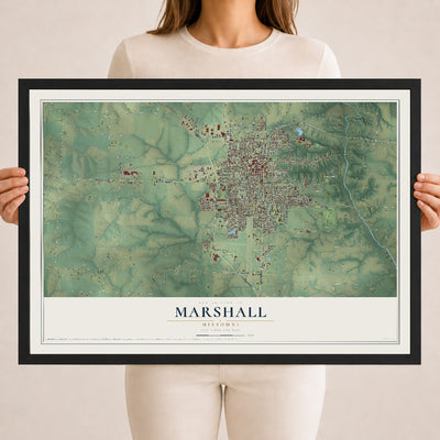 Map of Marshall, Missouri, 18 x 24 inch print in a black wood frame