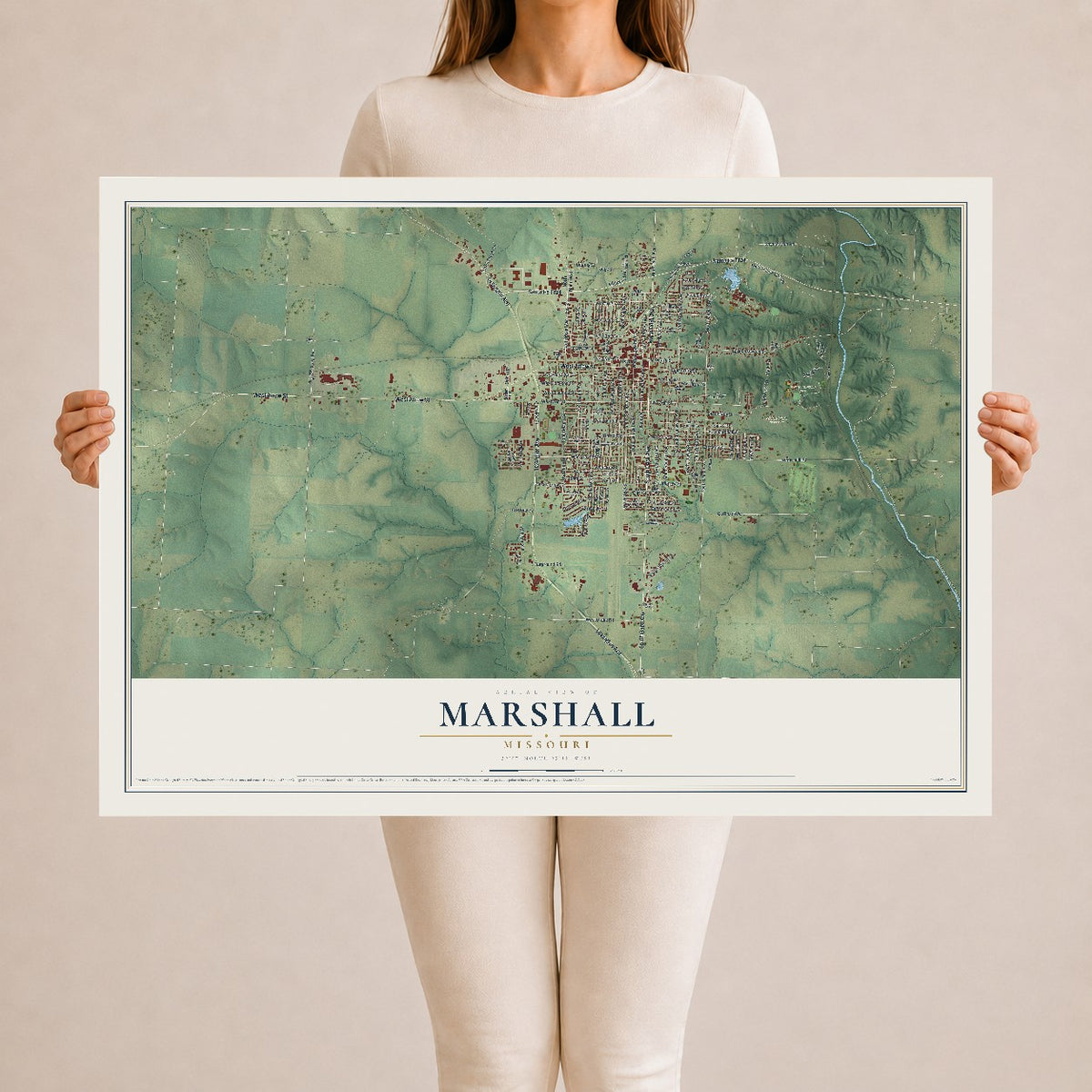 Map of Marshall, Missouri, 24 x 36 inch unframed archival matte print