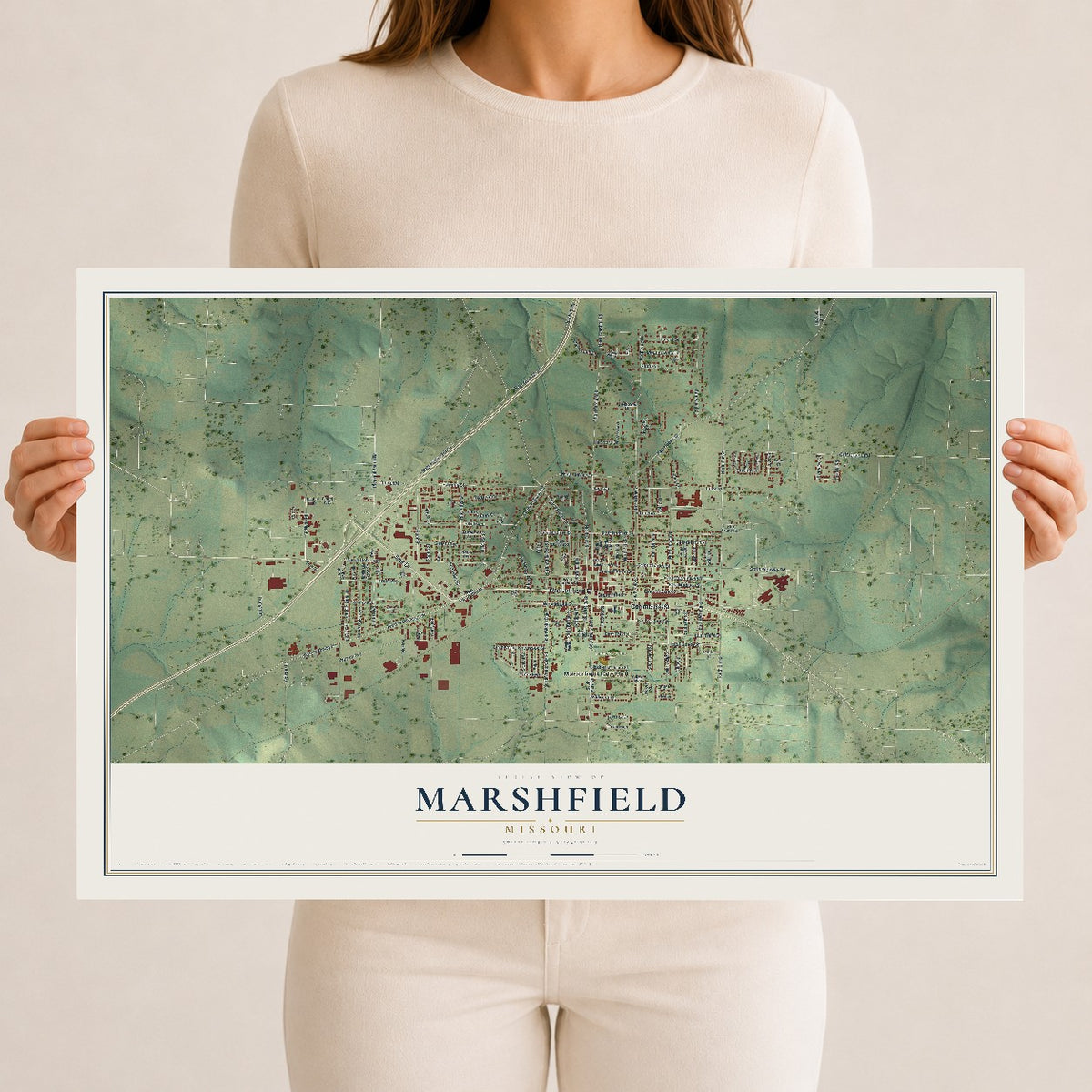 Map of Marshfield, Missouri, 12 x 18 inch unframed archival matte print