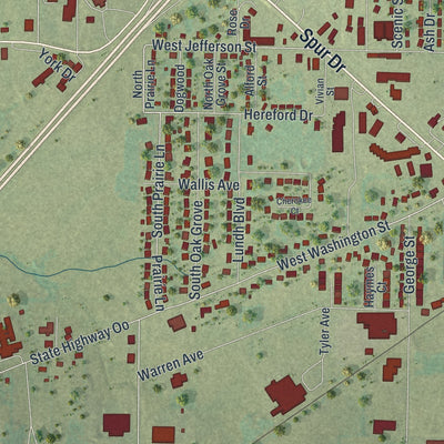 Second close-up of the map of Marshfield, Missouri print showing more streets and buildings