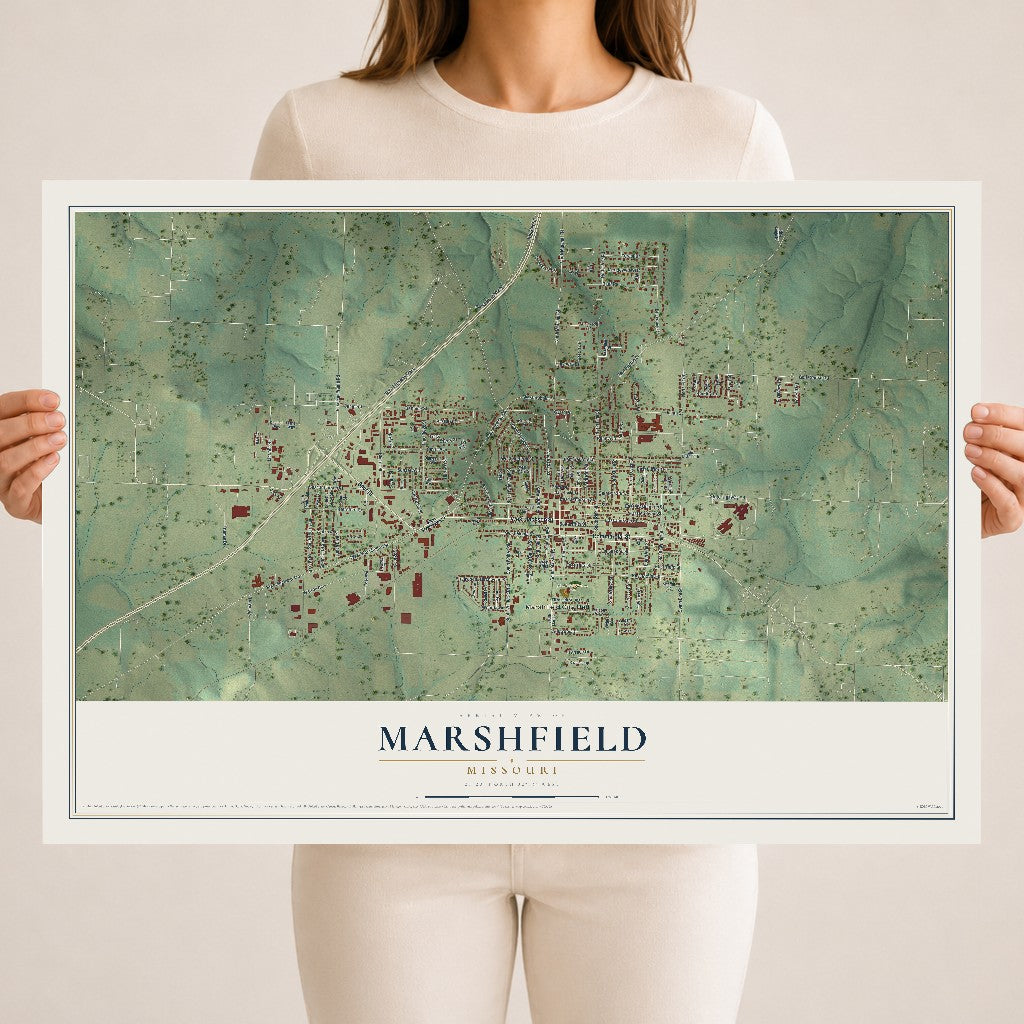 Map of Marshfield, Missouri, 18 x 24 inch unframed archival matte print