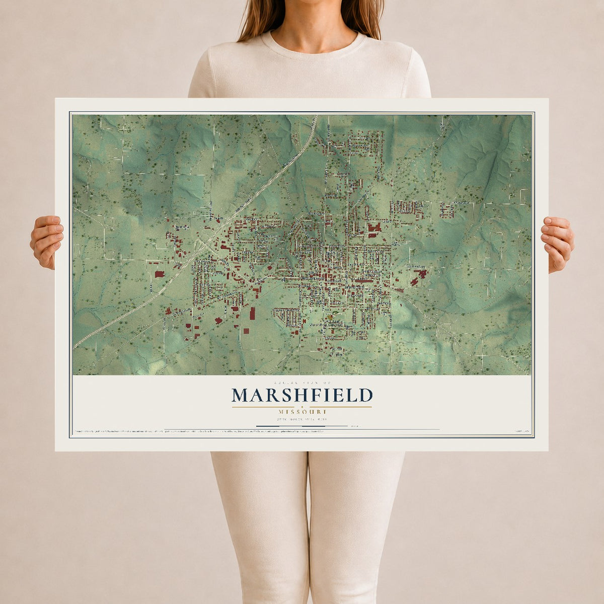 Map of Marshfield, Missouri, 24 x 36 inch unframed archival matte print