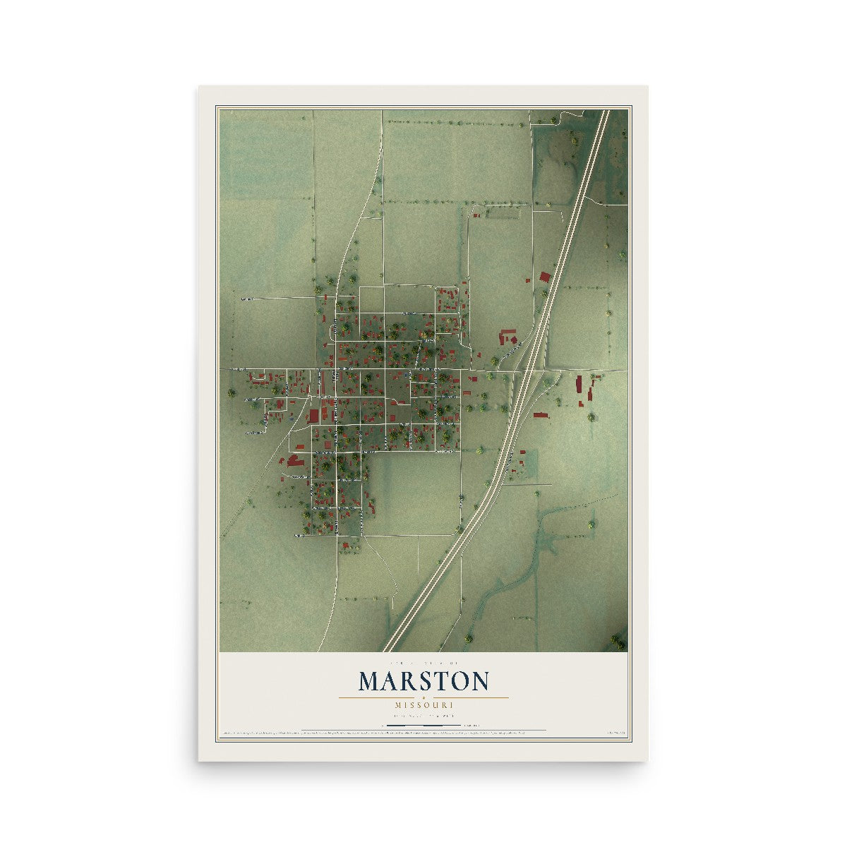 Map of Marston, Missouri, 12 x 18 inch unframed archival matte print