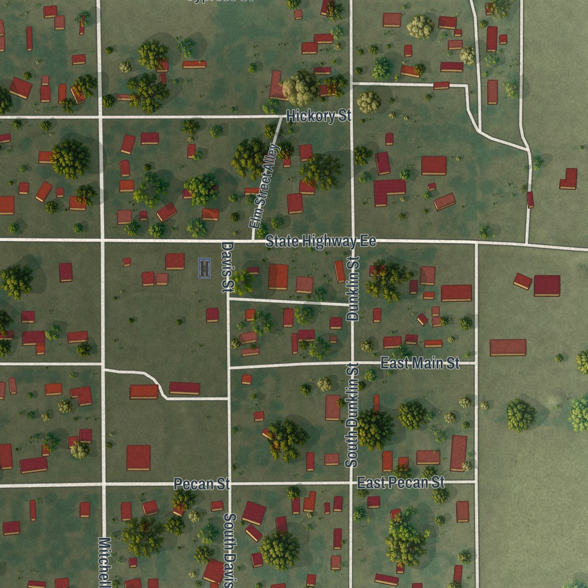 Close-up of the map of Marston, Missouri print showing street and building detail
