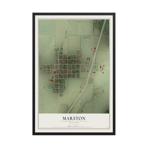 Map of Marston, Missouri, 12 x 18 inch print in a black wood frame
