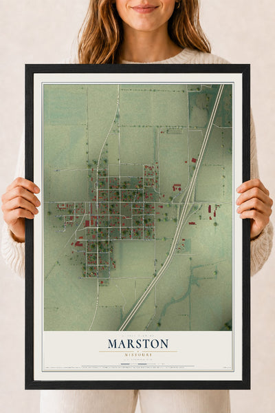 Map of Marston, Missouri, 18 x 24 inch print in a black wood frame