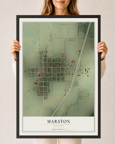 Map of Marston, Missouri, 24 x 36 inch print in a black wood frame