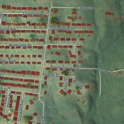Close-up of the map of Marthasville, Missouri print showing street and building detail
