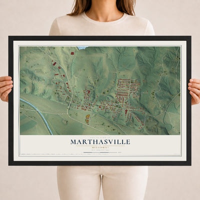 Map of Marthasville, Missouri, 18 x 24 inch print in a black wood frame