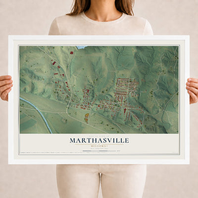 Map of Marthasville, Missouri, 18 x 24 inch print in a white wood frame