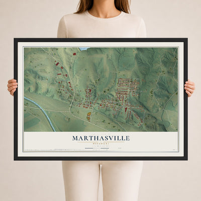 Map of Marthasville, Missouri, 24 x 36 inch print in a black wood frame