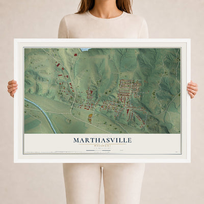 Map of Marthasville, Missouri, 24 x 36 inch print in a white wood frame