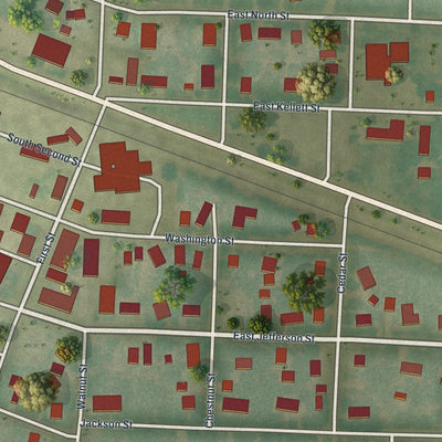 Close-up of the map of Martinsburg, Missouri print showing street and building detail