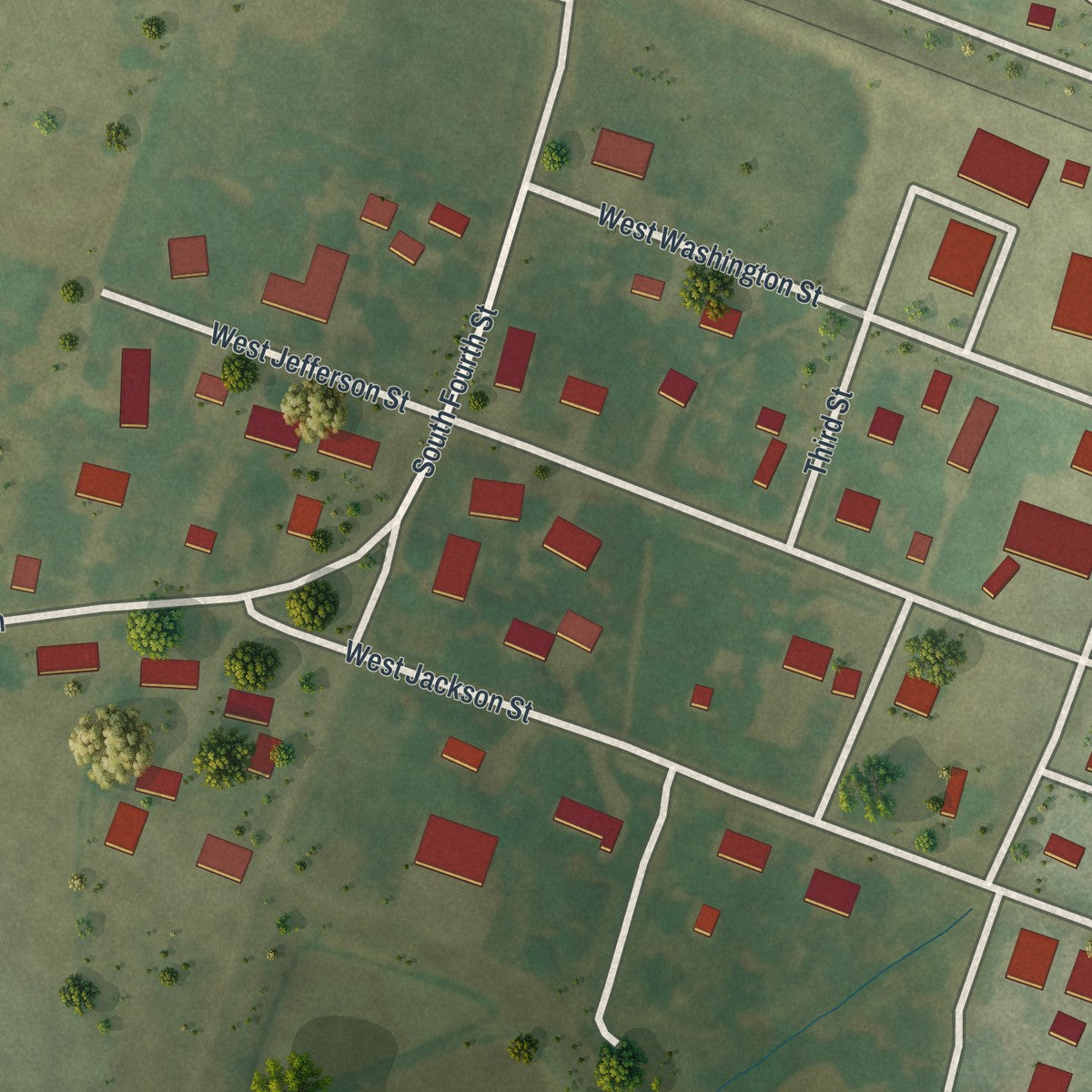 Second close-up of the map of Martinsburg, Missouri print showing more streets and buildings