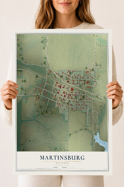 Map of Martinsburg, Missouri, 18 x 24 inch unframed archival matte print