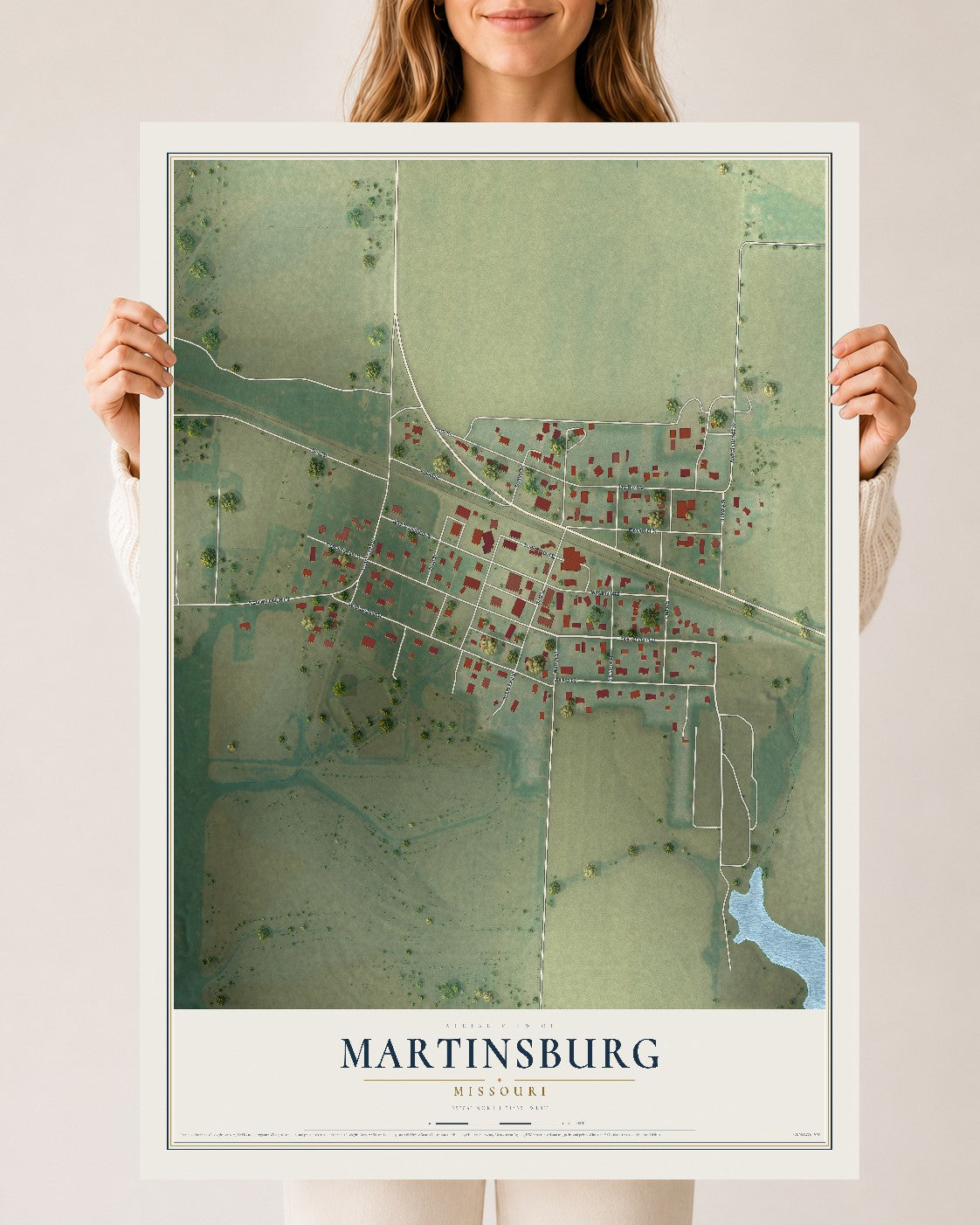 Map of Martinsburg, Missouri, 24 x 36 inch unframed archival matte print