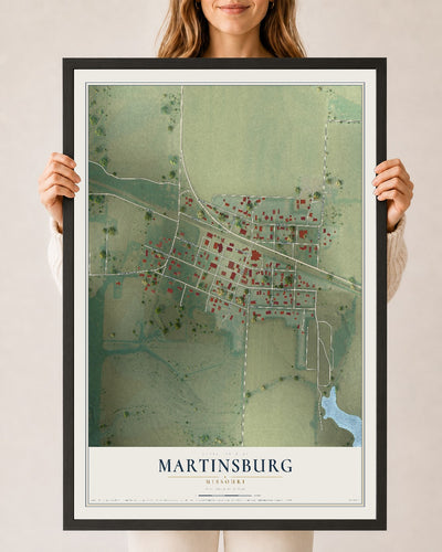 Map of Martinsburg, Missouri, 24 x 36 inch print in a black wood frame