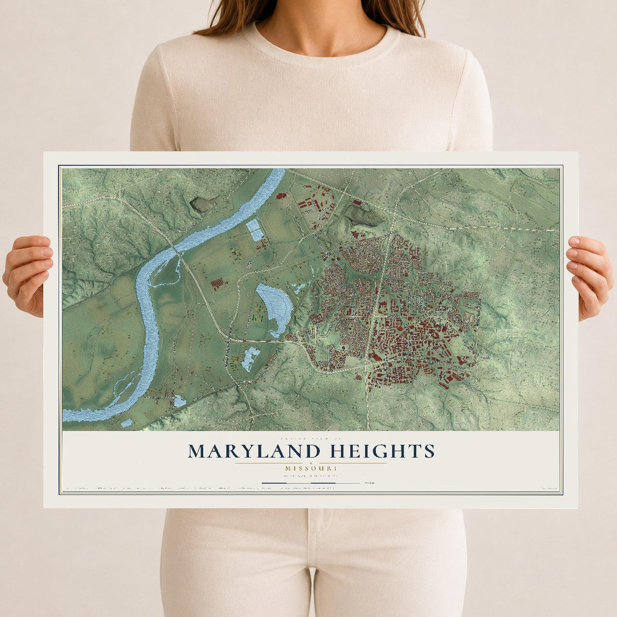 Map of Maryland Heights, Missouri, 12 x 18 inch unframed archival matte print