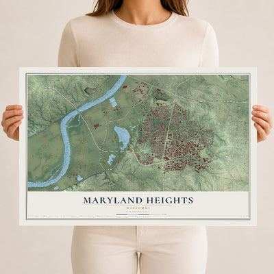 Map of Maryland Heights, Missouri, 12 x 18 inch unframed archival matte print
