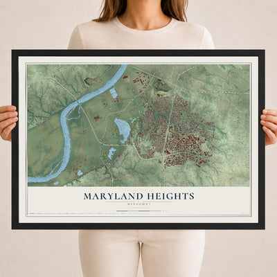 Map of Maryland Heights, Missouri, 18 x 24 inch print in a black wood frame