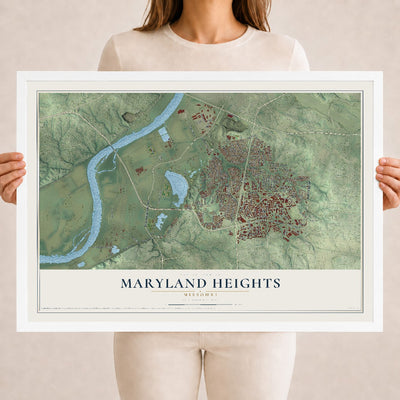 Map of Maryland Heights, Missouri, 18 x 24 inch print in a white wood frame