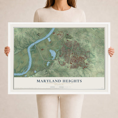 Map of Maryland Heights, Missouri, 24 x 36 inch print in a white wood frame