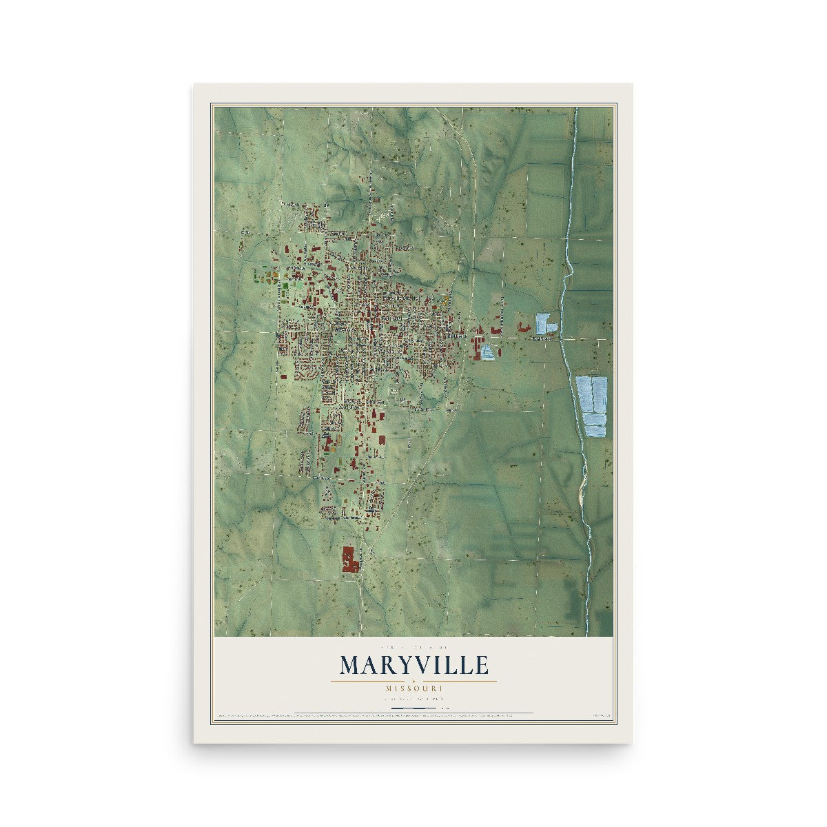 Map of Maryville, Missouri, 12 x 18 inch unframed archival matte print