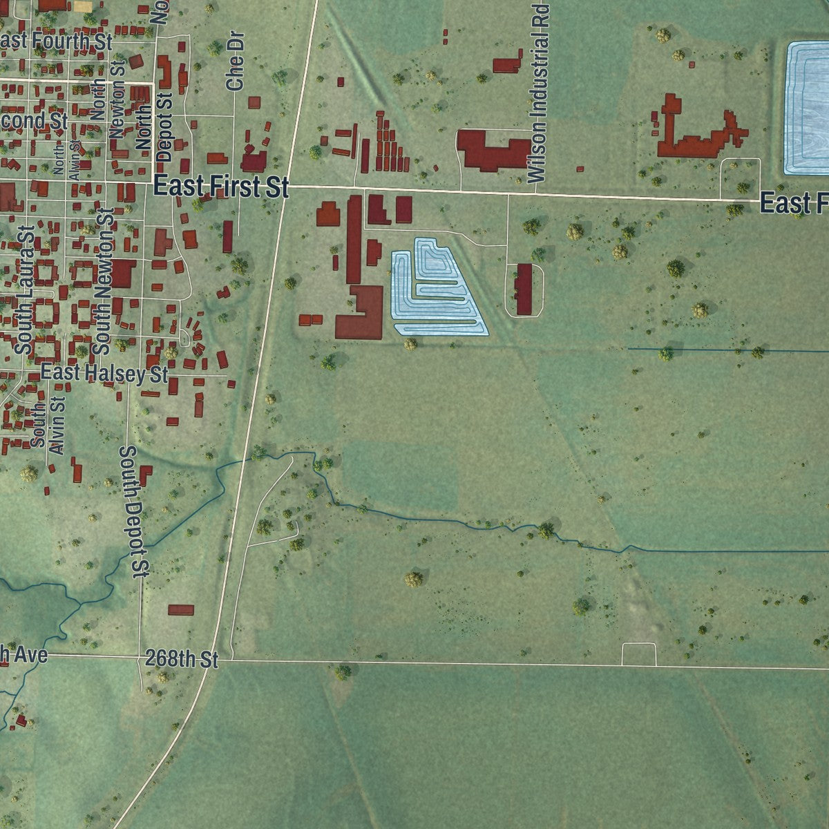 Second close-up of the map of Maryville, Missouri print showing more streets and buildings
