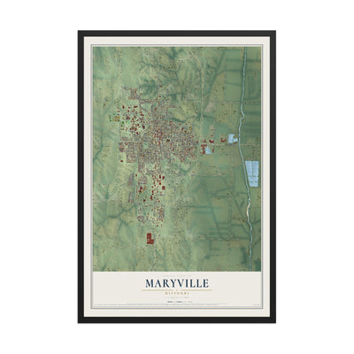 Map of Maryville, Missouri, 12 x 18 inch print in a black wood frame