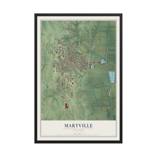 Map of Maryville, Missouri, 12 x 18 inch print in a black wood frame
