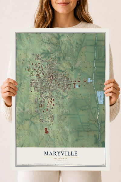 Map of Maryville, Missouri, 18 x 24 inch unframed archival matte print