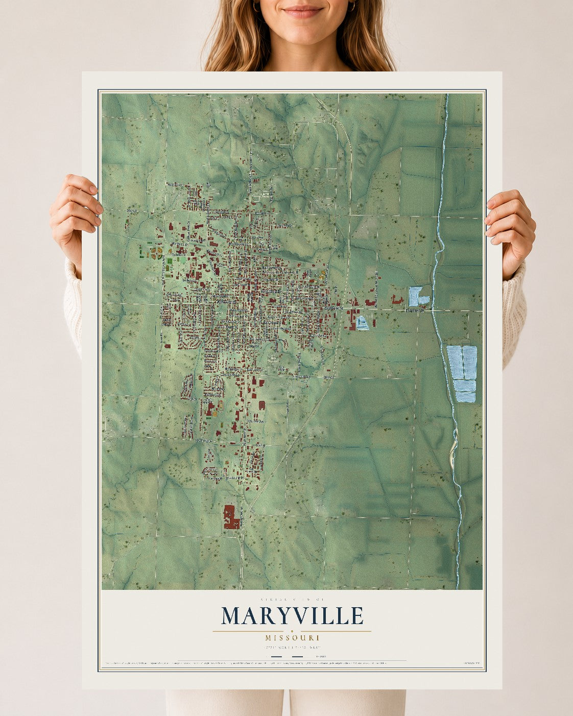Map of Maryville, Missouri, 24 x 36 inch unframed archival matte print