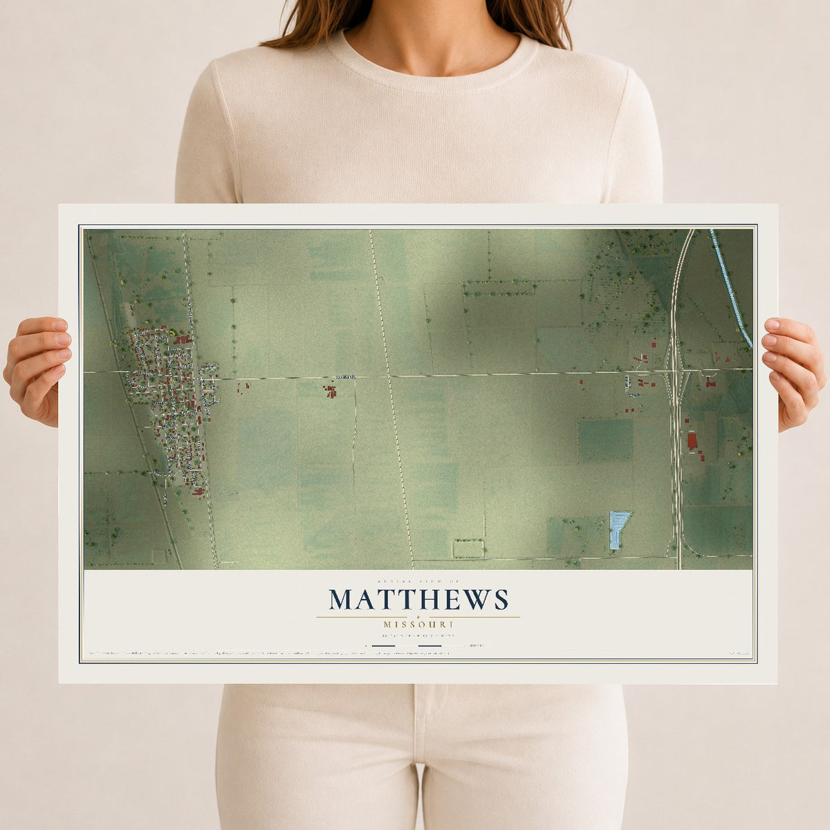 Map of Matthews, Missouri, 12 x 18 inch unframed archival matte print