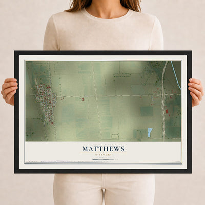 Map of Matthews, Missouri, 12 x 18 inch print in a black wood frame
