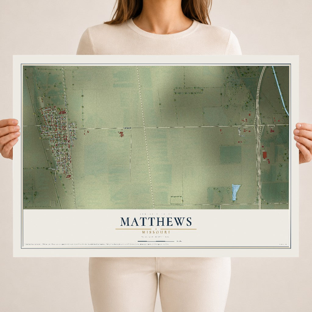 Map of Matthews, Missouri, 18 x 24 inch unframed archival matte print