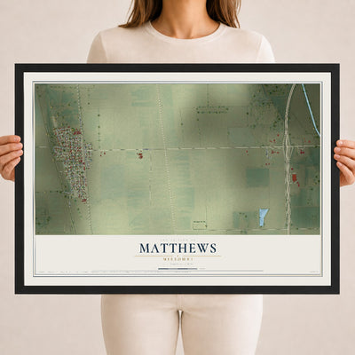 Map of Matthews, Missouri, 18 x 24 inch print in a black wood frame