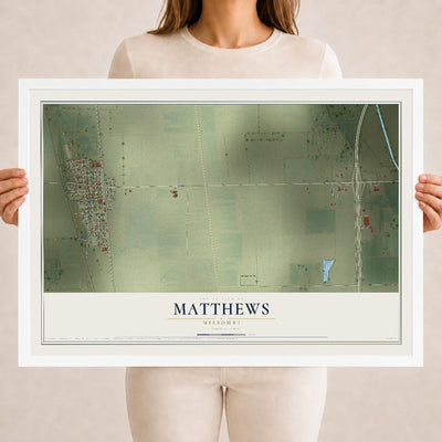 Map of Matthews, Missouri, 18 x 24 inch print in a white wood frame