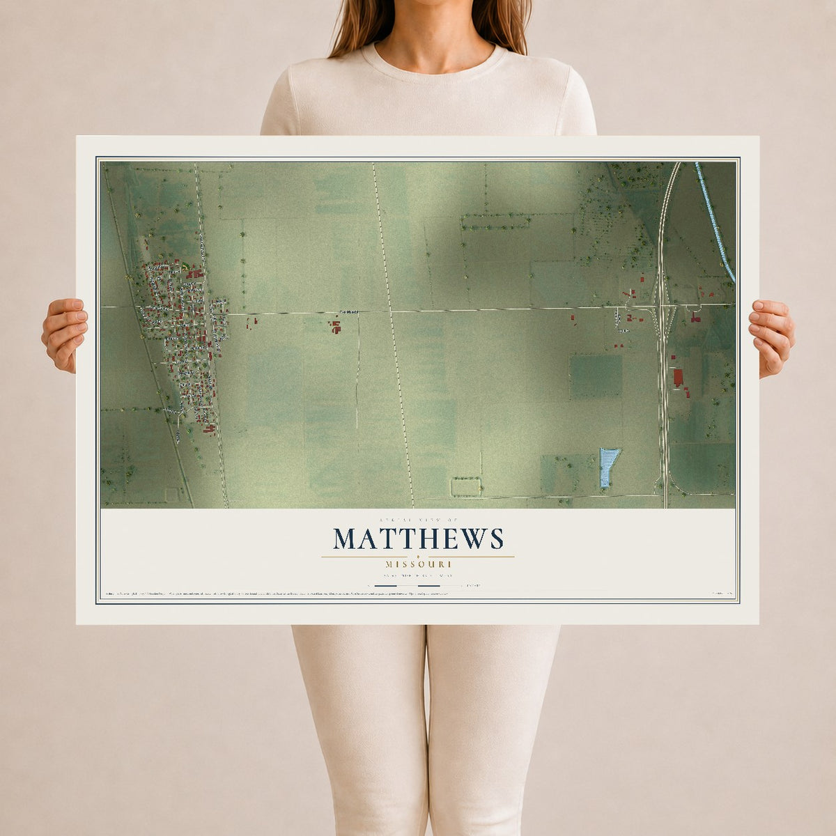Map of Matthews, Missouri, 24 x 36 inch unframed archival matte print