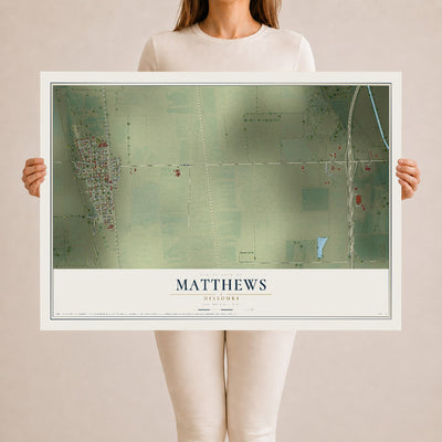 Map of Matthews, Missouri, 24 x 36 inch unframed archival matte print