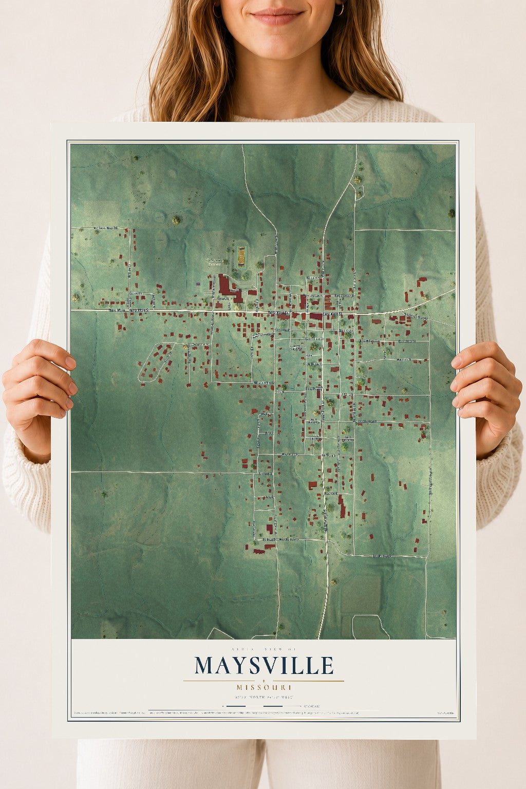 Map of Maysville, Missouri, 18 x 24 inch unframed archival matte print