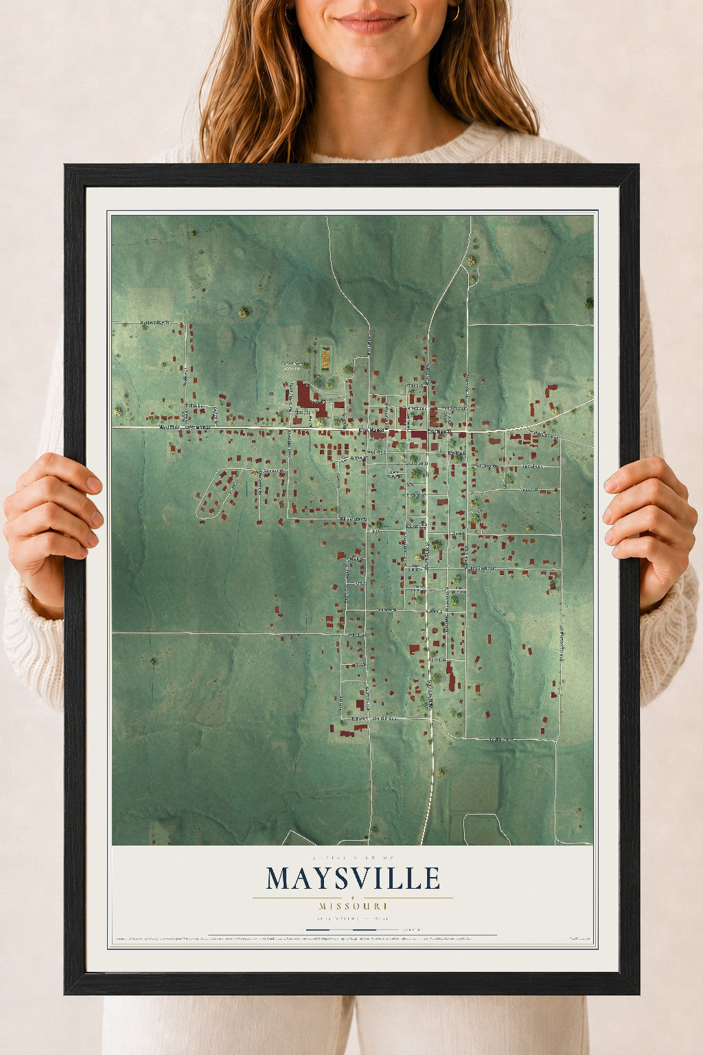 Map of Maysville, Missouri, 18 x 24 inch print in a black wood frame