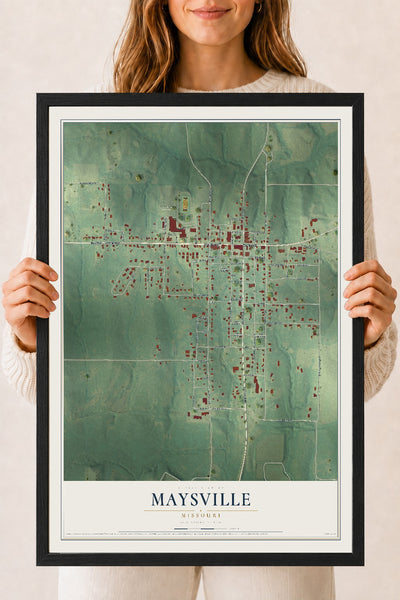 Map of Maysville, Missouri, 18 x 24 inch print in a black wood frame