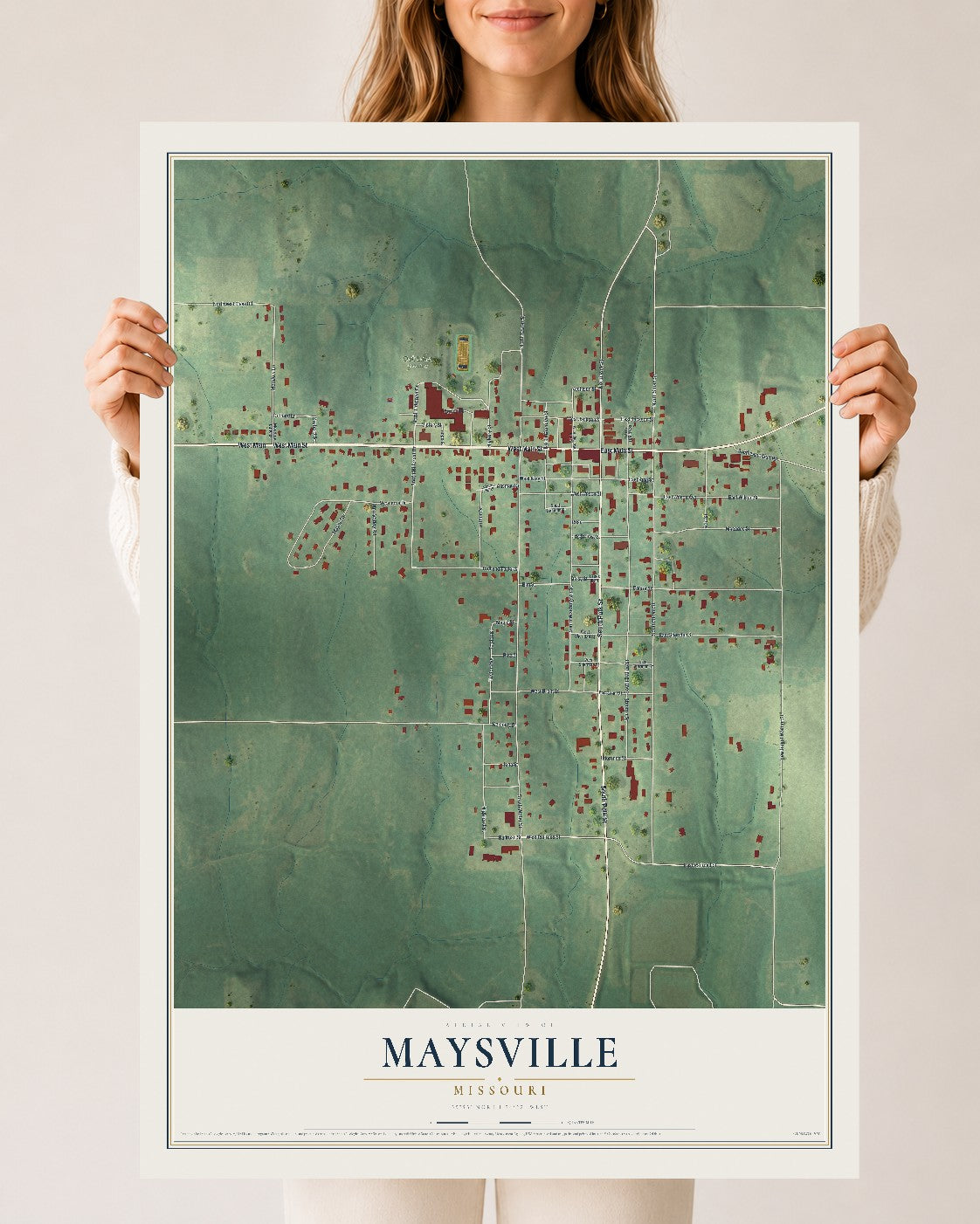 Map of Maysville, Missouri, 24 x 36 inch unframed archival matte print