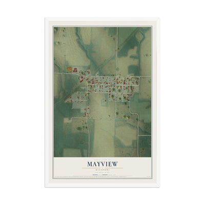 Map of Mayview, Missouri, 12 x 18 inch print in a white wood frame
