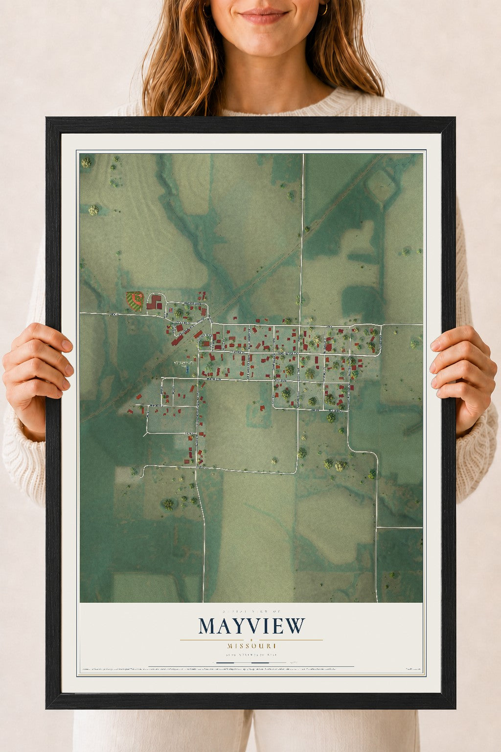 Map of Mayview, Missouri, 18 x 24 inch print in a black wood frame